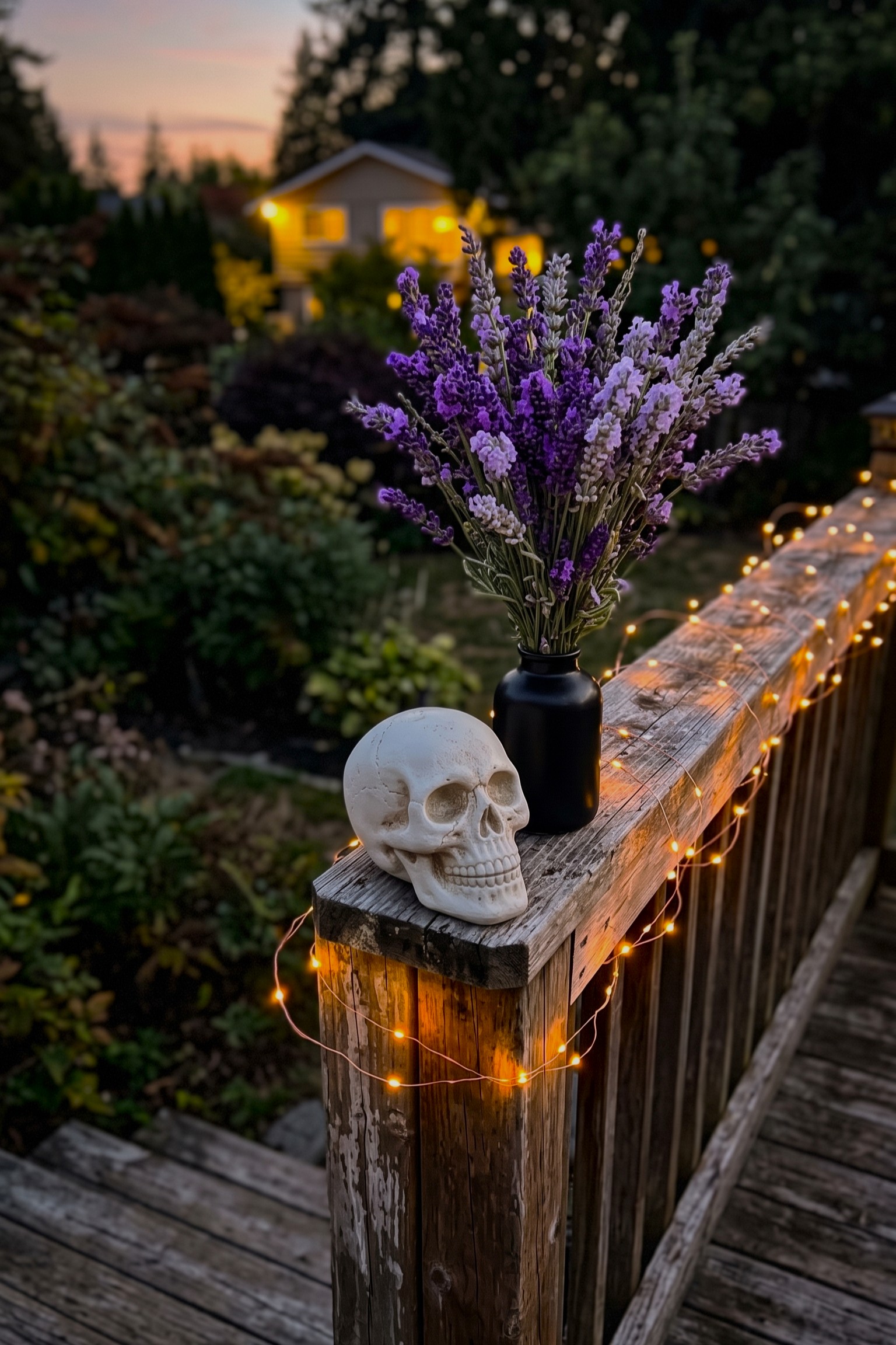 Porch Railing Skull and Florals